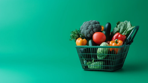 绿色购物篮满载果蔬