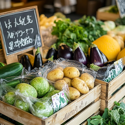 新鲜蔬菜木箱展示