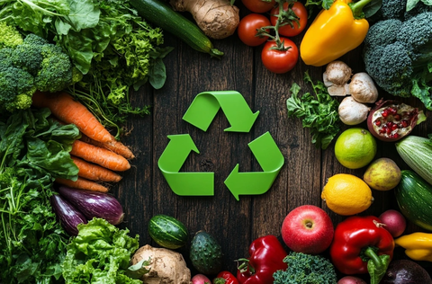 绿色回收箱与新鲜蔬果