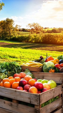 农场新鲜果蔬木箱展示