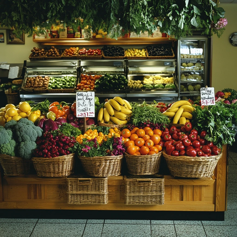 新鲜蔬果木篮陈列