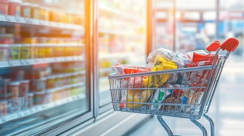 购物车满载冷冻食品
