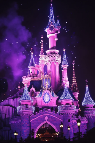 灯光璀璨的迪士尼城堡夜景
