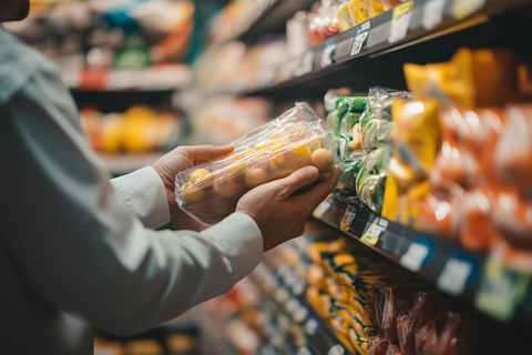 员工双手细心处理商品