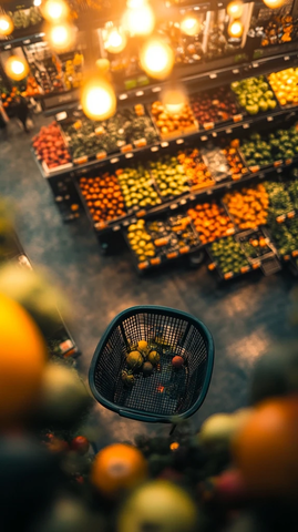 塑料篮子与模糊果蔬