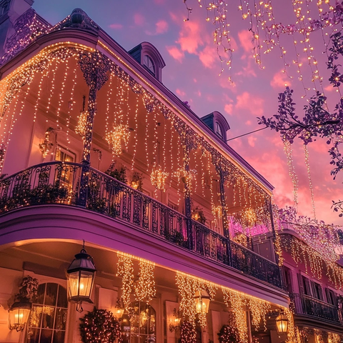 装饰彩灯的建筑外景