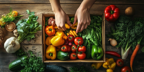 新鲜农产品木桌上的手作料理