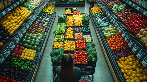 顾客超市选购新鲜蔬果