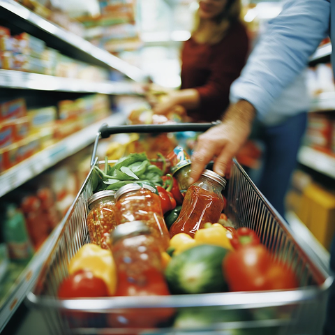 夫妻推车选购新鲜蔬果