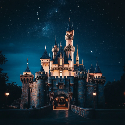 夜间的城堡全景