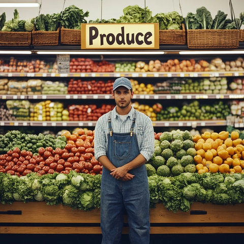 超市员工整理蔬果货架