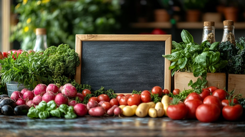 素食菜单与黑板背景