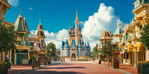 童话风格的城堡及周边建筑街道景观