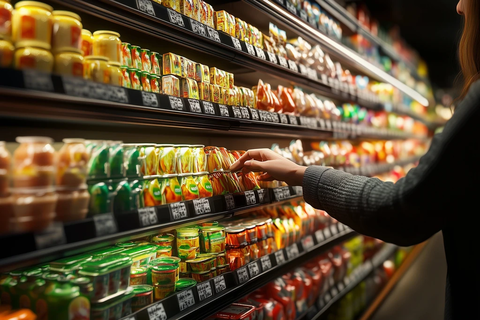 顾客挑选食品包装的瞬间