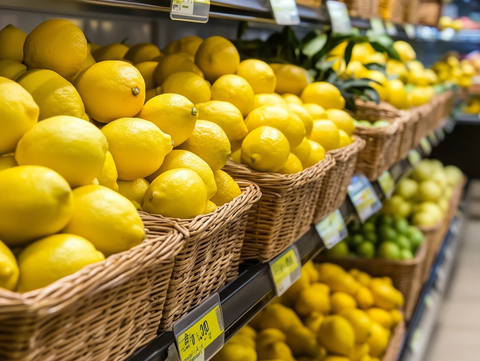 柠檬水果篮子整齐摆放
