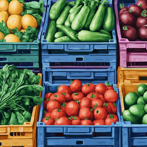 塑料颜色筐装农产品展示