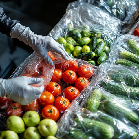 手套手拣选蔬果装袋