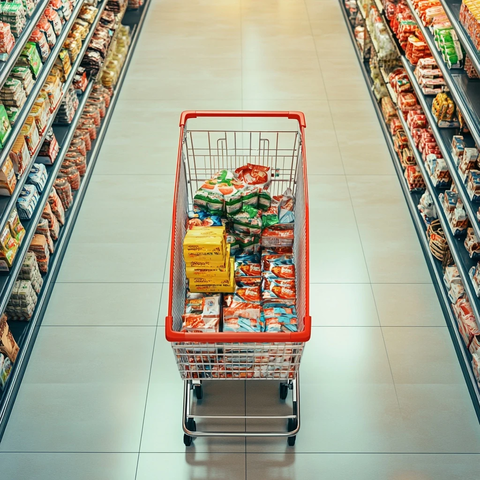 大型购物车超市顶部视角