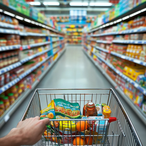 大型超市购物车满载商品