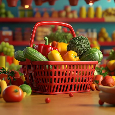 超市篮子水果蔬菜餐桌