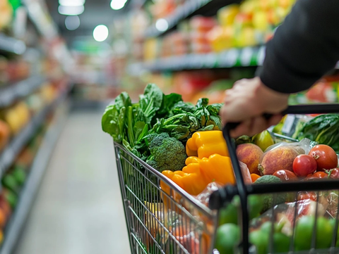 购物车满载食品超市场景