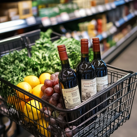 超市购物车与葡萄酒