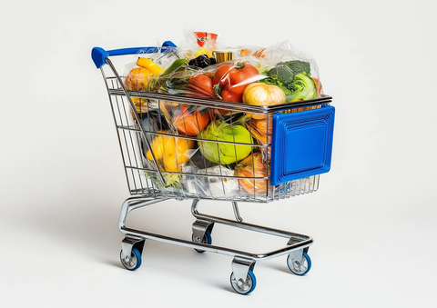 白色背景蓝色把手购物车