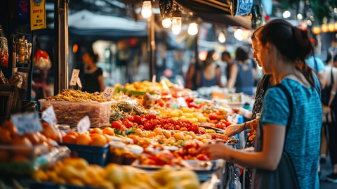 街头市场购买食物的人们