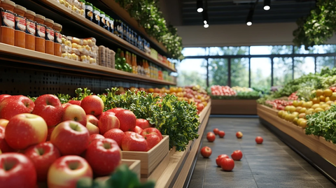 水果蔬菜货架上的苹果掉落