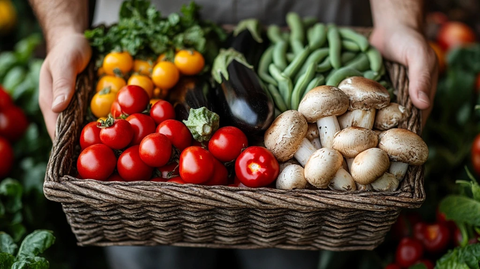 手提菜篮花园采摘蔬菜