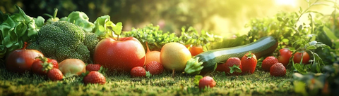 春季蔬菜水果草地摆放