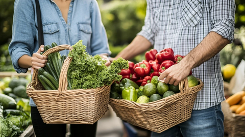 夫妻挑选新鲜农产品