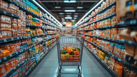 超市货架与购物车视角