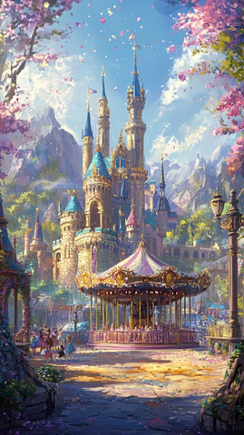 城堡前的旋转木马