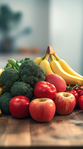 木桌上的新鲜蔬果