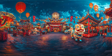 古色古香的中式建筑夜景全景