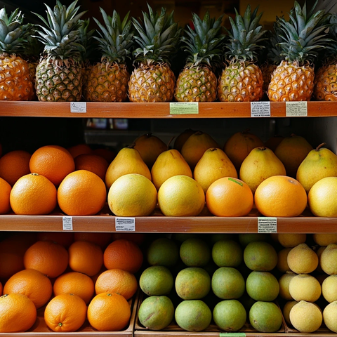 芒果橙子菠萝水果陈列