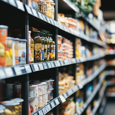 超市货架特写低角度拍摄