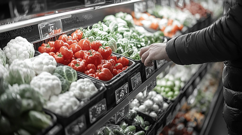 手整理蔬菜货架展示