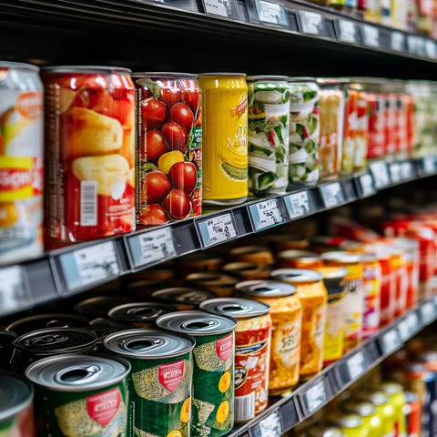 货架上的罐装果汁陈列