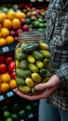 手持品牌腌菜罐超市展示