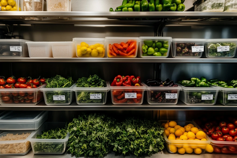 餐厅厨房食材整齐摆放展示