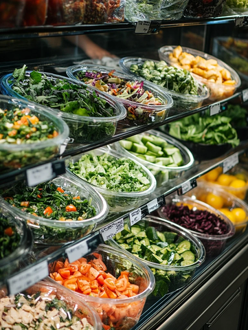 冷藏展示柜中的沙拉拼盘