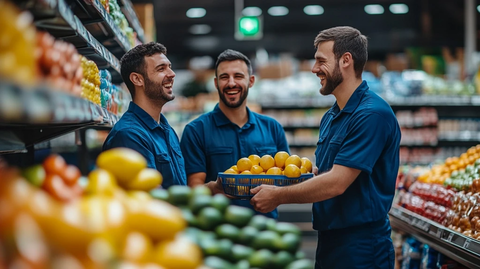 超市员工与经理开心交谈