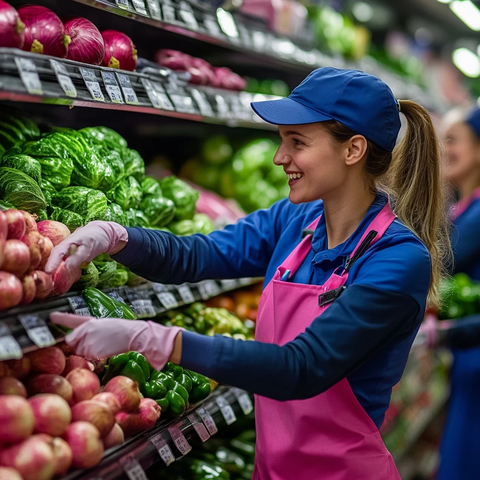 员工整理蔬菜货架