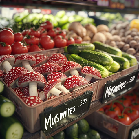 红色毒蝇菌与蔬菜组合