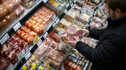 超市货架顾客挑选轻火腿