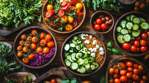 健康餐摆盘木桌美食