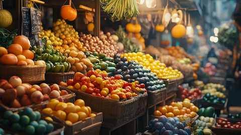 传统市场彩色蔬果摊位