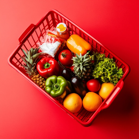 红色购物篮满载